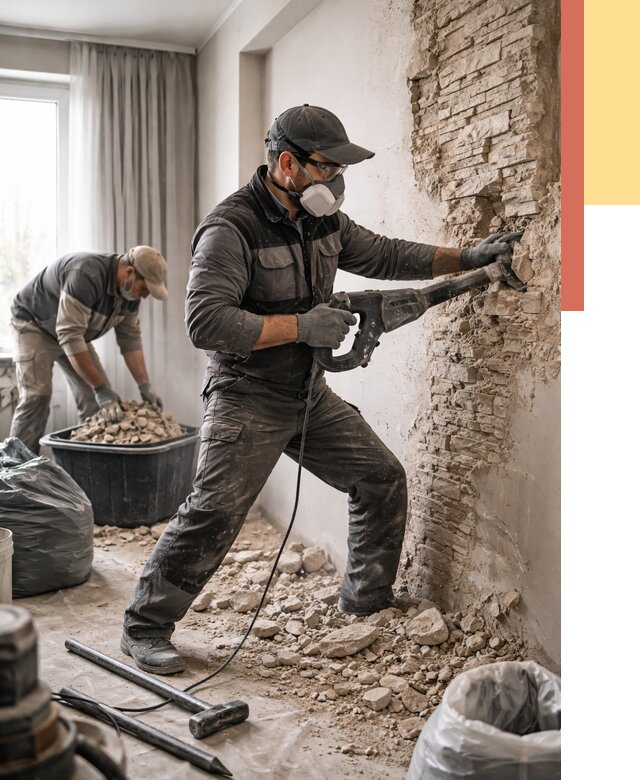 Демонтаж декоративного камня в Кондопоге от 1472 руб/м² — быстро и недорого | ОТДЕЛОЧНИК-Кнп