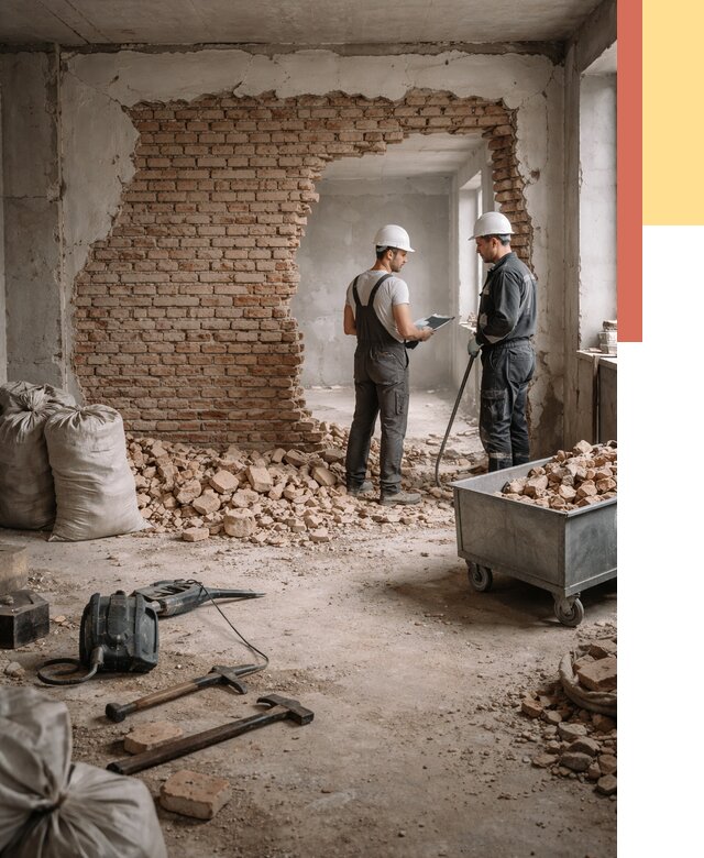 Демонтаж кирпичных стен в Кондопоге от 4264 руб. — быстро, недорого, под ключ | ОТДЕЛОЧНИК-Кнп