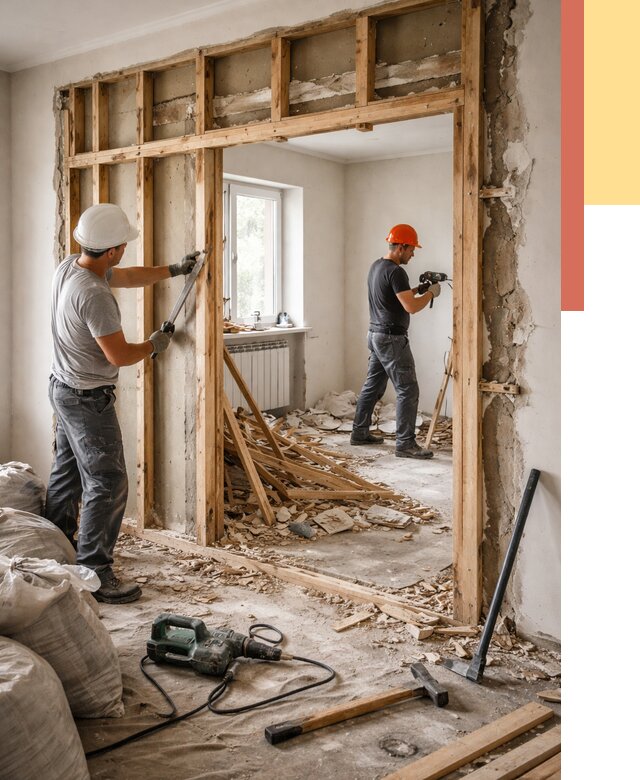 Демонтаж деревянных перегородок в Кондопоге от 3249 руб. — быстро и недорого | ОТДЕЛОЧНИК-Кнп