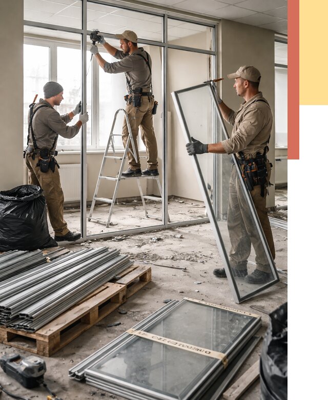 Демонтаж алюминиевых перегородок в Кондопоге от 4264 руб. — быстро и недорого | ОТДЕЛОЧНИК-Кнп