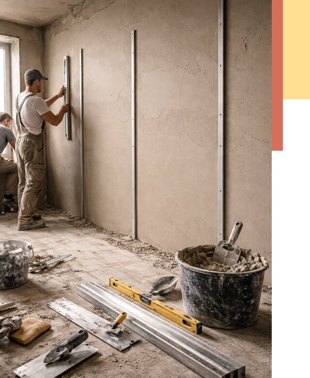 Штукатурка стен по маякам в Кондопоге от 5584 руб./м² — выравнивание под ключ | ОТДЕЛОЧНИК-Кнп