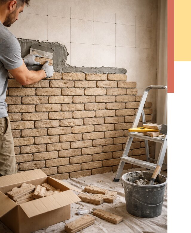 Монтаж декоративного кирпича в Кондопоге от 3249 руб./м² — быстро и недорого | ОТДЕЛОЧНИК-Кнп