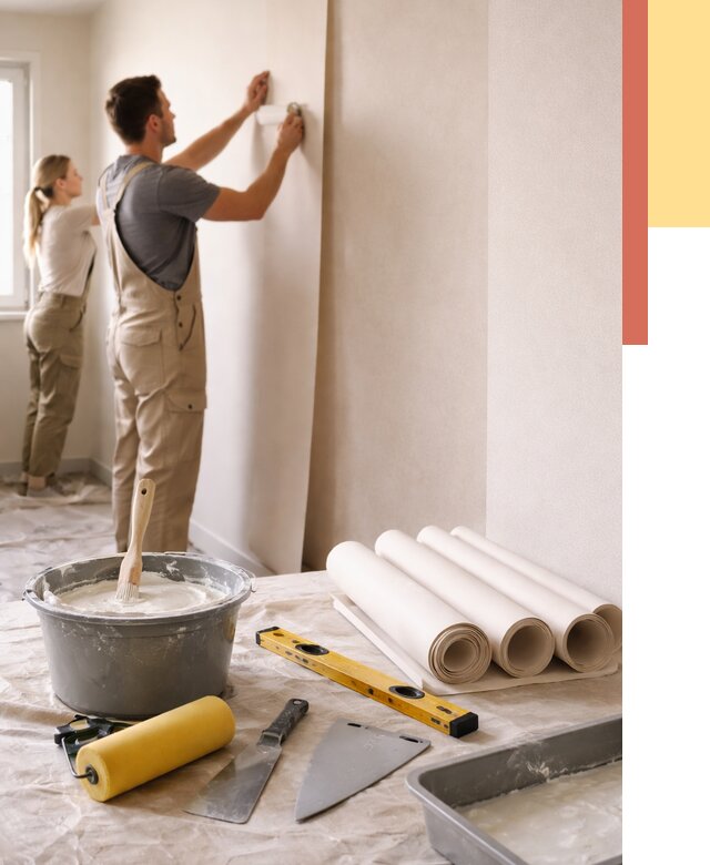 Поклейка бумажных обоев в Кондопоге от 5584 руб./м2 — быстро и недорого | ОТДЕЛОЧНИК-Кнп