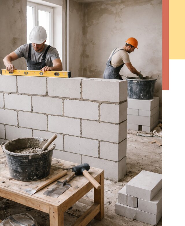 Кладка перегородок из газобетона в Кондопоге от 3249 руб. под ключ | ОТДЕЛОЧНИК-Кнп