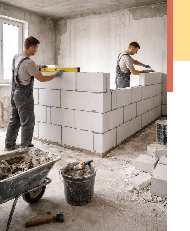 Кладка перегородок из ПГП в Кондопоге от 2538 руб./м2 — монтаж и возведение под ключ | ОТДЕЛОЧНИК-Кнп