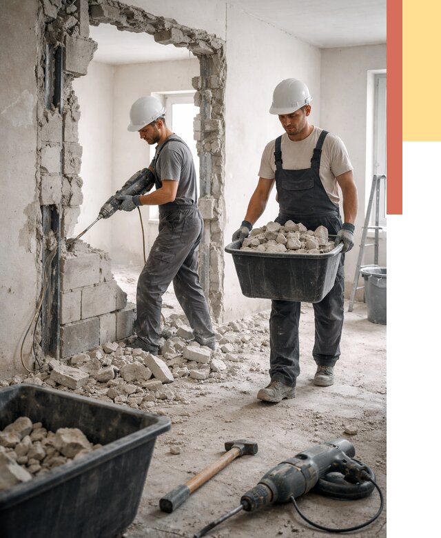 Демонтаж блоковых перегородок в Кондопоге от 3807 руб. — быстро и недорого | ОТДЕЛОЧНИК-Кнп