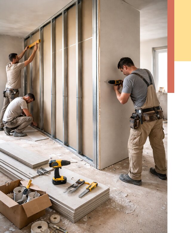 Монтаж однослойной перегородки из гипсокартона в Кондопоге от 660 руб. | ОТДЕЛОЧНИК-Кнп