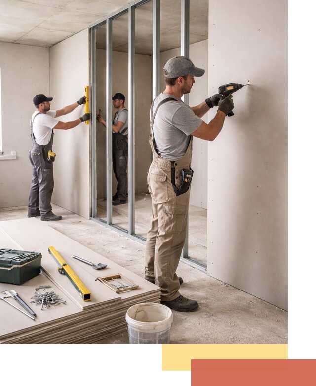 Однослойная перегородка из гипсокартона в Кондопоге под ключ, монтаж и отделка