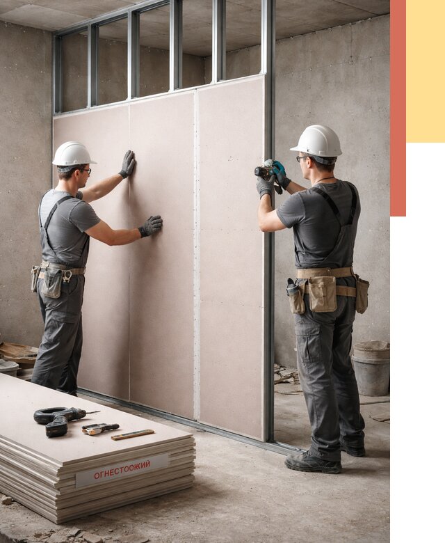 Перегородка из огнестойкого гипсокартона в Кондопоге от 1878 руб. под ключ | ОТДЕЛОЧНИК-Кнп