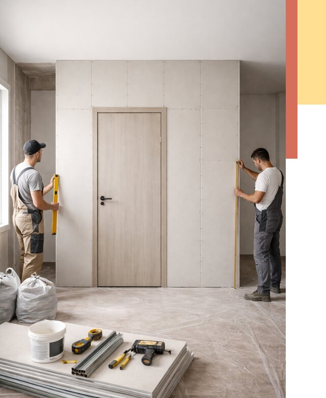 Перегородка из гипсокартона с дверью в Кондопоге от 4568 руб. под ключ | ОТДЕЛОЧНИК-Кнп