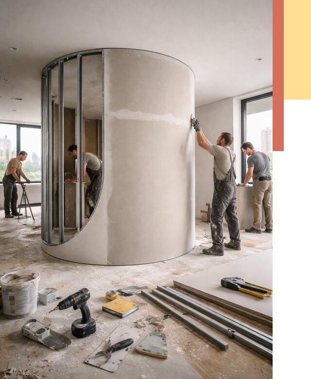 Радиусная перегородка из гипсокартона в Кондопоге от 2944 руб. под ключ | ОТДЕЛОЧНИК-Кнп