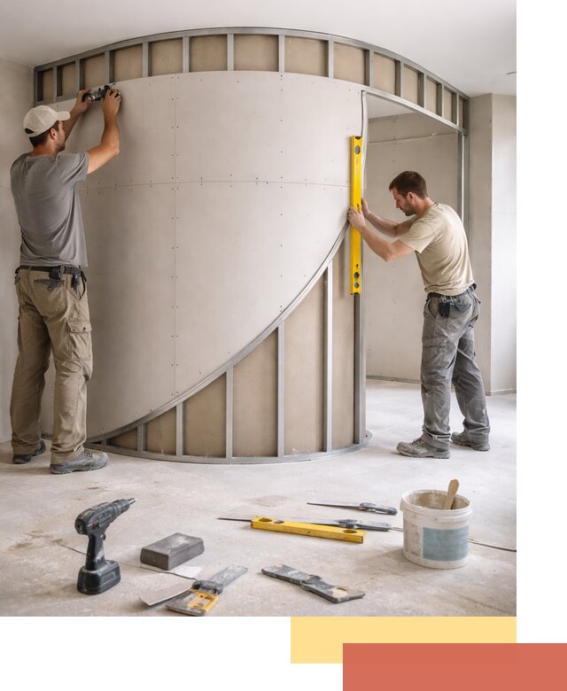 Радиусная перегородка из гипсокартона в Кондопоге под ключ