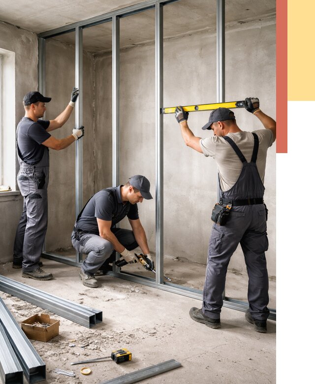 Монтаж каркаса перегородки из профиля в Кондопоге от 761 руб. | ОТДЕЛОЧНИК-Кнп