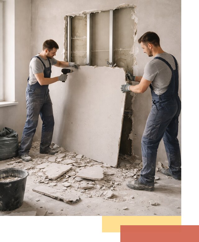 Демонтаж перегородки из гипсокартона в Кондопоге быстрый и аккуратный