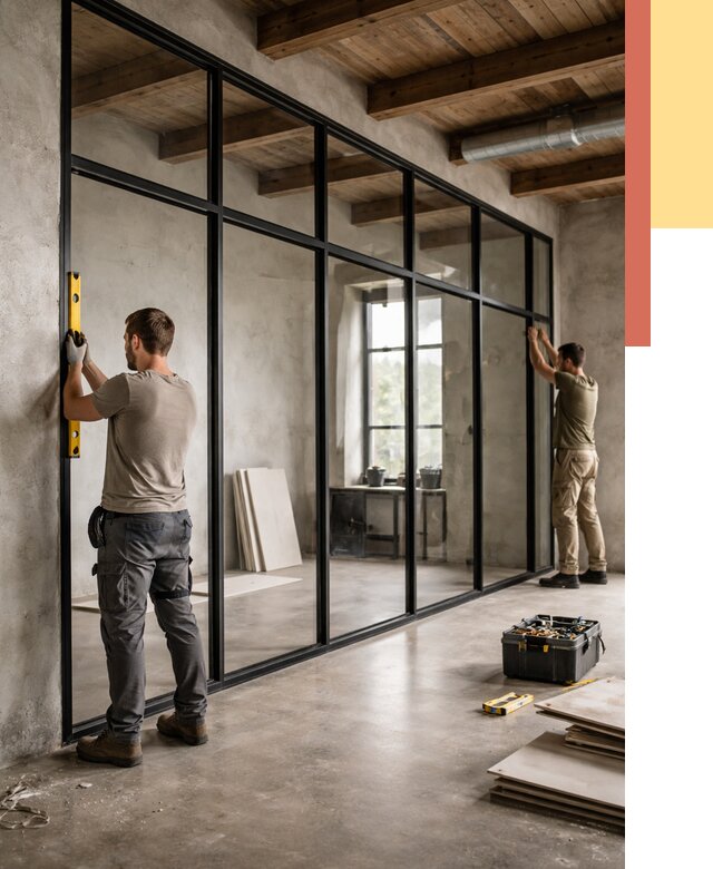 Стеклянные перегородки лофт в Кондопоге от 10660 руб. под ключ | ОТДЕЛОЧНИК-Кнп