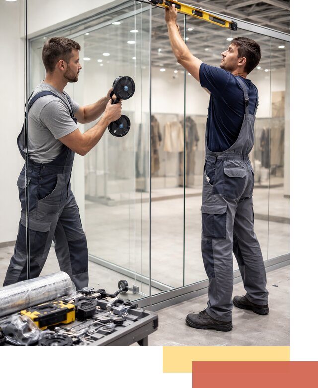 Стеклянные перегородки для магазинов в Кондопоге — монтаж и установка