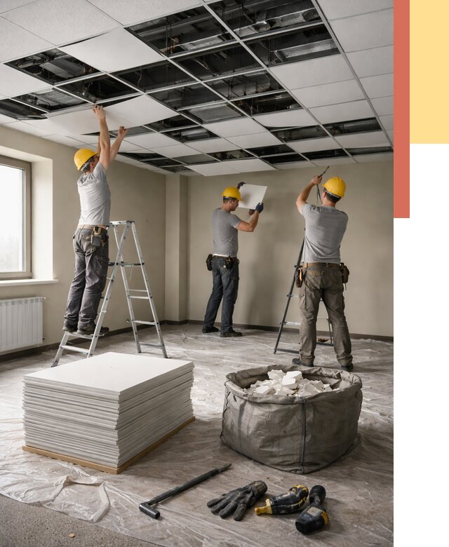 Демонтаж потолка Армстронг в Кондопоге от 4568 руб. быстро и недорого | ОТДЕЛОЧНИК-Кнп