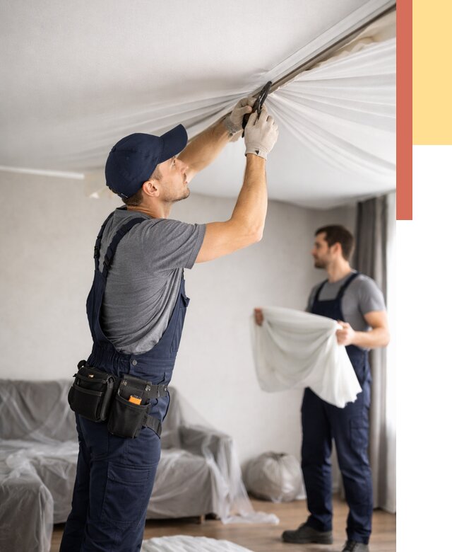 Демонтаж натяжного потолка в Кондопоге от 4568 руб. — снятие и разбор под ключ | ОТДЕЛОЧНИК-Кнп