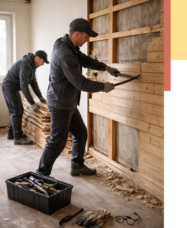 Демонтаж вагонки в Кондопоге от 3858 руб/м2 — быстро и недорого | ОТДЕЛОЧНИК-Кнп