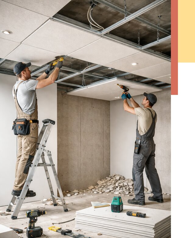 Монтаж акустического потолка в Кондопоге от 6599 руб/м2 — быстро и недорого | ОТДЕЛОЧНИК-Кнп