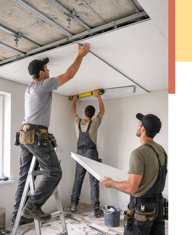 Монтаж потолка из ПВХ панелей в Кондопоге от 3553 руб./м2 — быстро и недорого | ОТДЕЛОЧНИК-Кнп