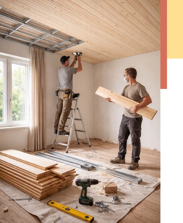 Монтаж потолка из вагонки в Кондопоге от 6599 руб. | Быстро и недорого — ОТДЕЛОЧНИК-Кнп