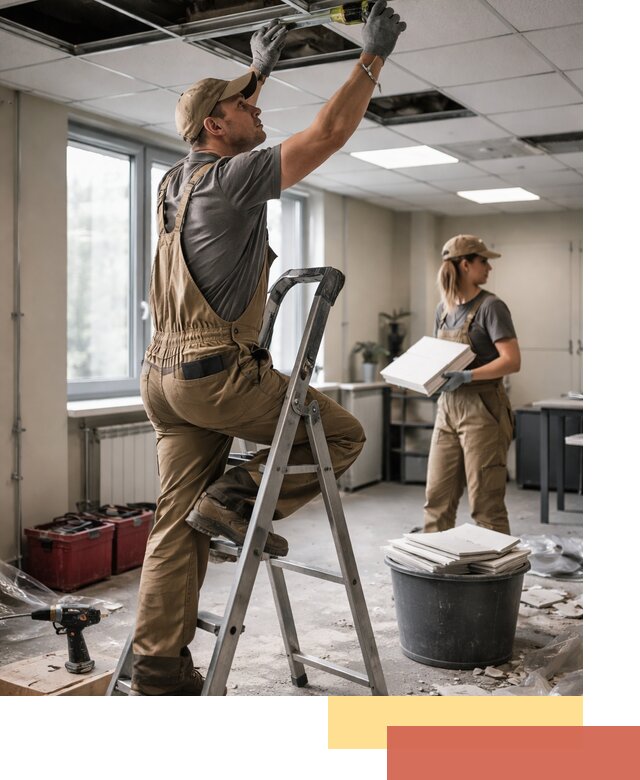 Ремонт потолка Армстронг и замена плит в Кондопоге