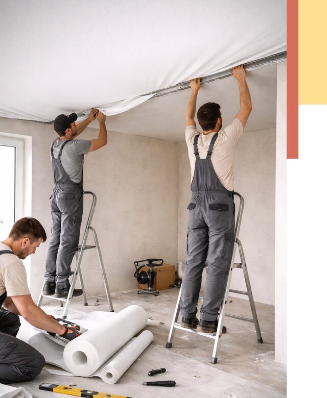 Монтаж тканевого натяжного потолка в Кондопоге от 3553 руб. под ключ | ОТДЕЛОЧНИК-Кнп