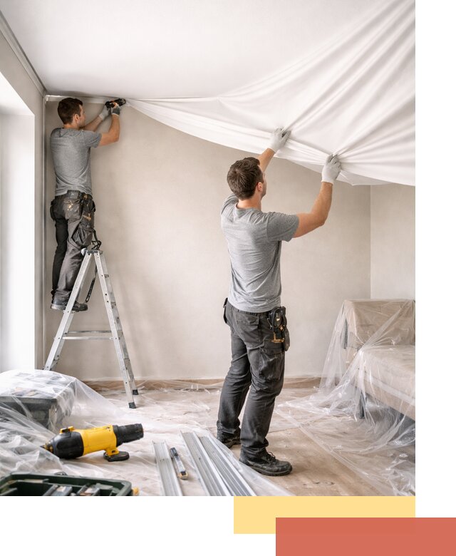 Монтаж тканевого натяжного потолка в Кондопоге недорого и быстро