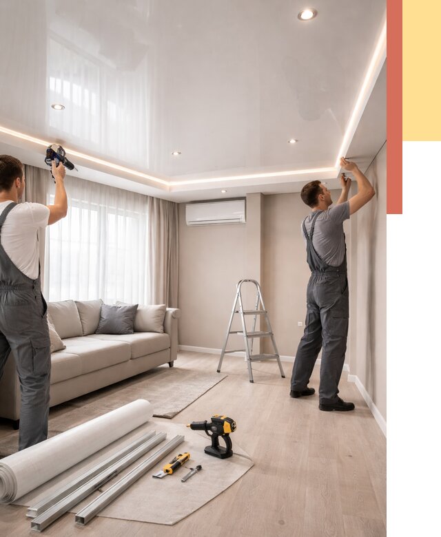 Монтаж глянцевого натяжного потолка в Кондопоге от 761 руб. под ключ | ОТДЕЛОЧНИК-Кнп