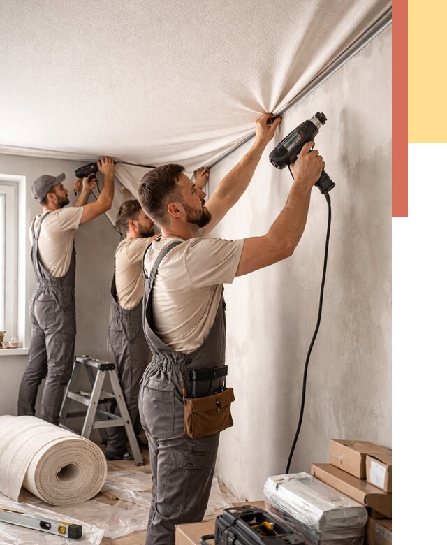 Монтаж фактурного натяжного потолка в Кондопоге от 761 руб. — ОТДЕЛОЧНИК-Кнп