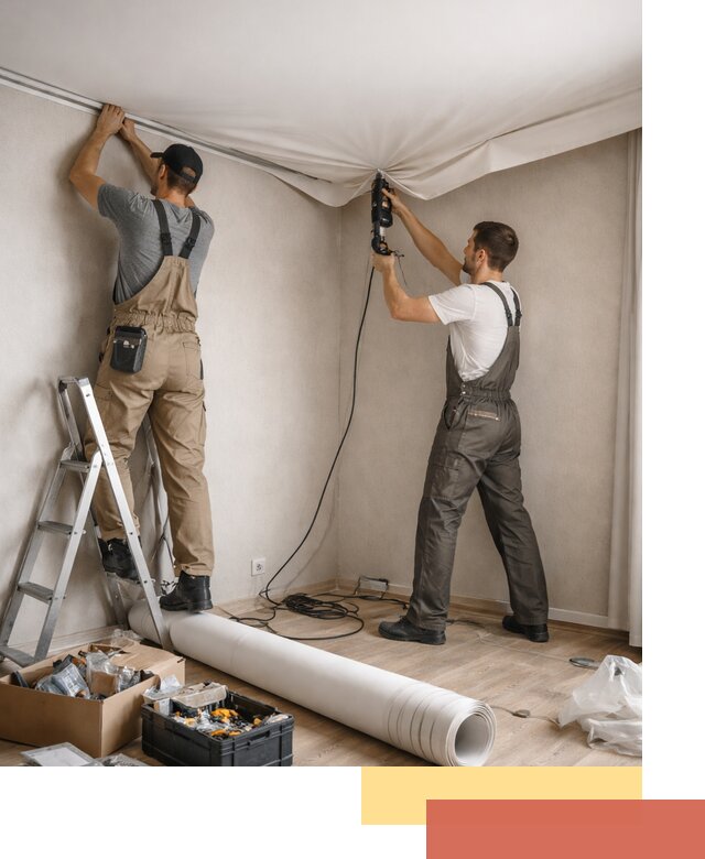 Монтаж цветного натяжного потолка в Кондопоге за один день