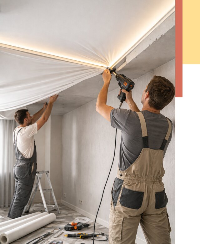 Монтаж натяжного потолка с подсветкой в Кондопоге от 964 руб. | ОТДЕЛОЧНИК-Кнп