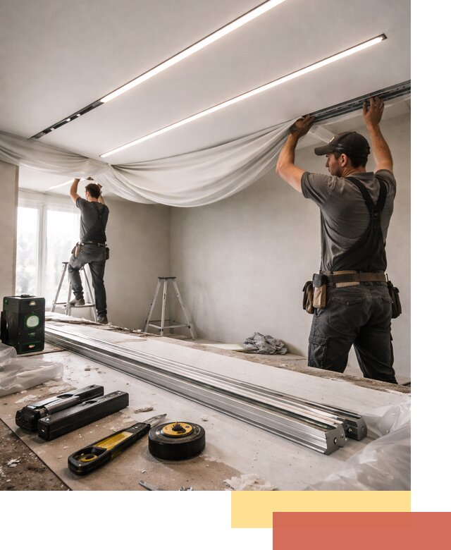 Монтаж натяжных потолков со световыми линиями в Кондопоге