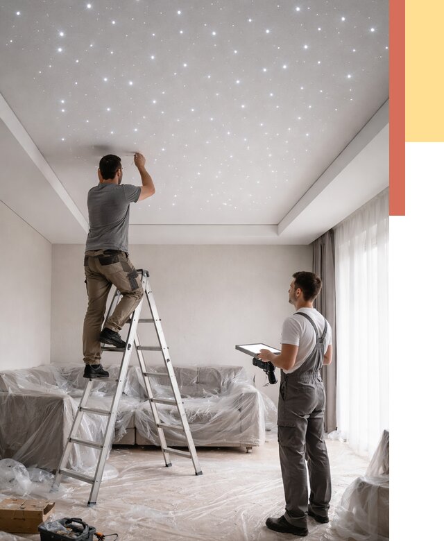 Монтаж натяжного потолка «звездное небо» в Кондопоге от 6599 руб. | ОТДЕЛОЧНИК-Кнп