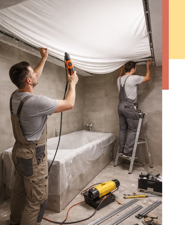 Монтаж натяжного потолка в ванной в Кондопоге от 1218 руб. под ключ | ОТДЕЛОЧНИК-Кнп