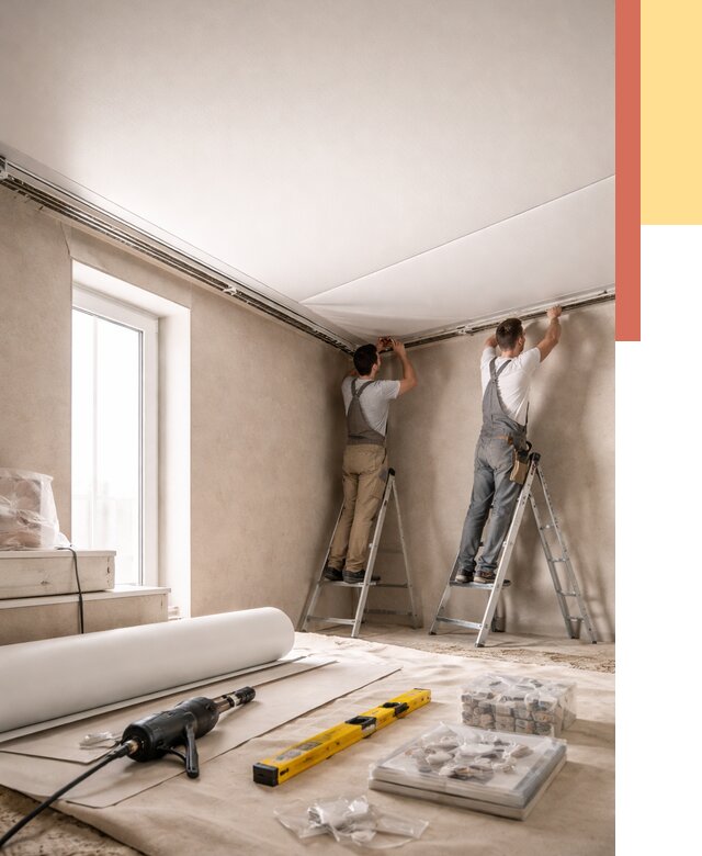 Монтаж натяжного потолка в спальне в Кондопоге от 3858 руб. под ключ | ОТДЕЛОЧНИК-Кнп