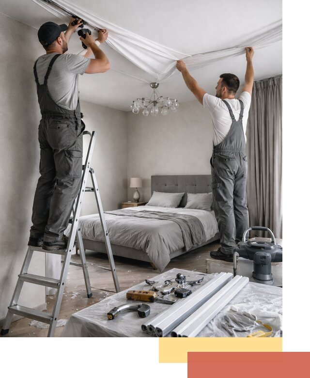 Монтаж натяжного потолка в спальне в Кондопоге