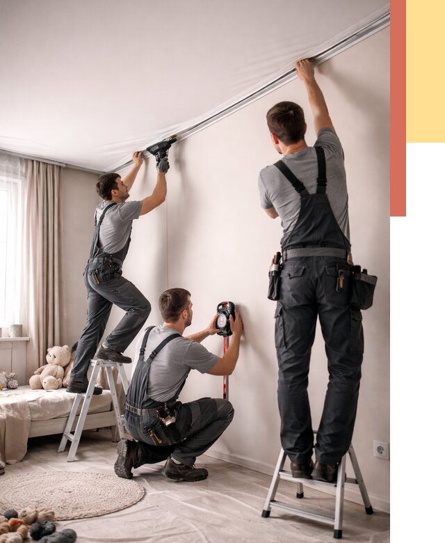 Монтаж натяжного потолка в детской в Кондопоге от 3553 руб. — быстро и недорого | ОТДЕЛОЧНИК-Кнп