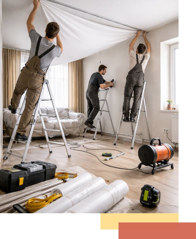 Монтаж натяжного потолка в гостиной в Кондопоге