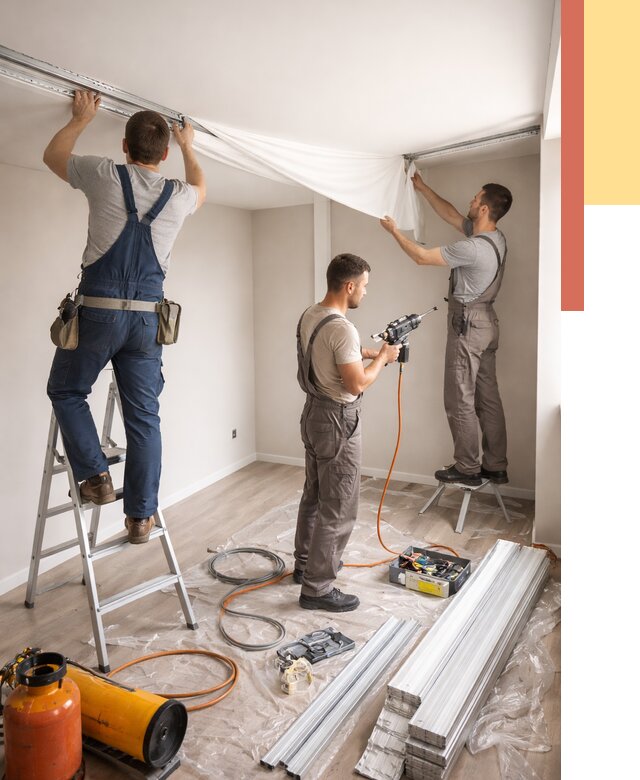 Монтаж натяжного потолка в студии в Кондопоге от 5584 руб. — быстро и недорого | ОТДЕЛОЧНИК-Кнп