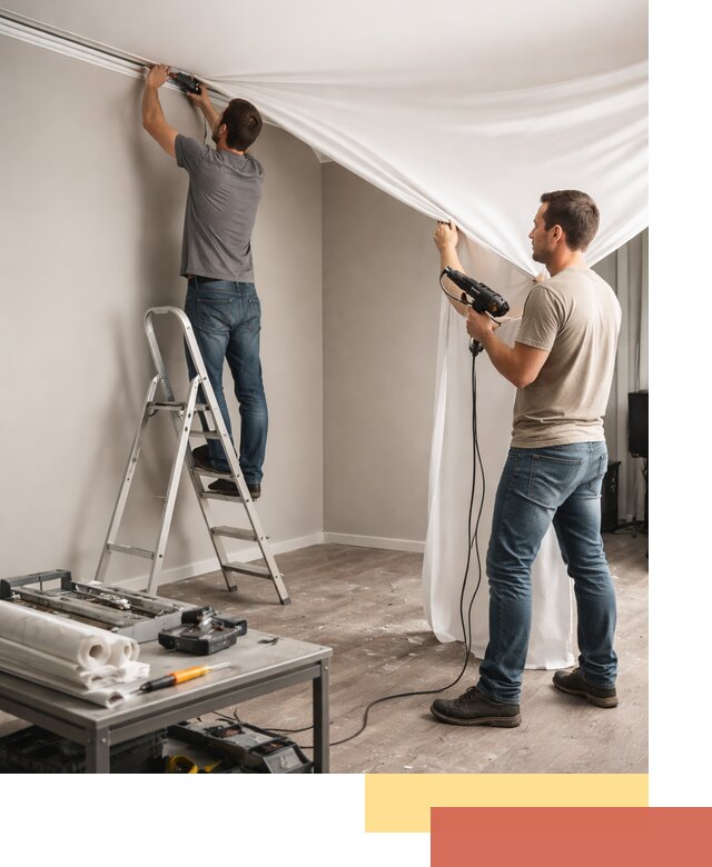 Монтаж натяжного потолка в студии в Кондопоге