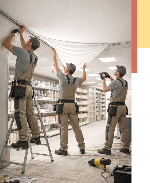 Монтаж натяжного потолка в магазине в Кондопоге от 4568 руб. быстро и недорого | ОТДЕЛОЧНИК-Кнп