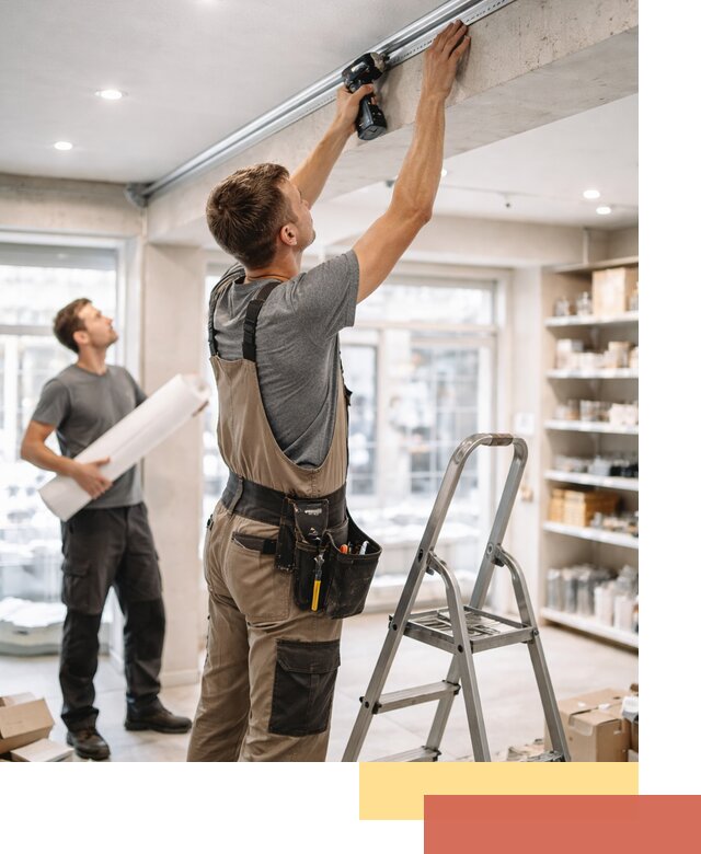 Монтаж натяжных потолков в магазине в Кондопоге