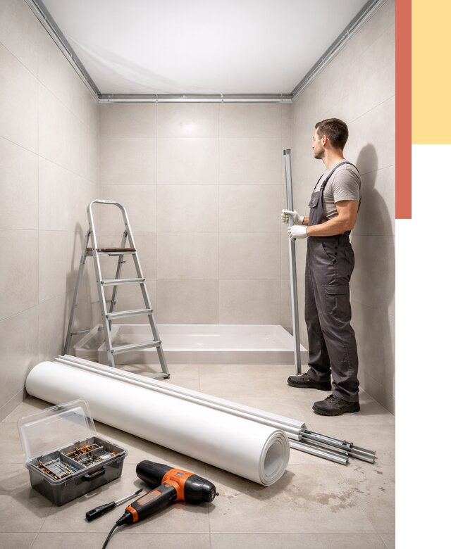 Монтаж натяжного потолка в санузле в Кондопоге от 1878 руб. — ОТДЕЛОЧНИК-Кнп