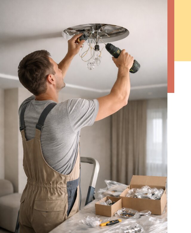 Установка люстры в натяжной потолок в Кондопоге от 1218 руб. | Быстро и недорого — ОТДЕЛОЧНИК-Кнп