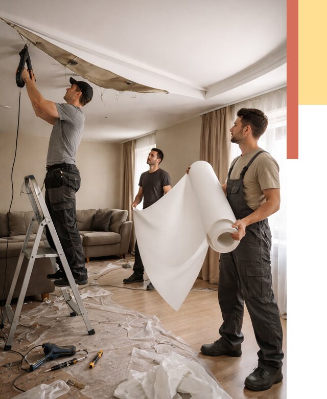 Замена полотна натяжного потолка в Кондопоге от 9644 руб. быстро и недорого | ОТДЕЛОЧНИК-Кнп