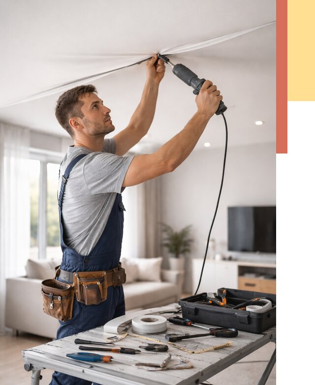 Ремонт натяжных потолков в Кондопоге от 9644 руб. под ключ — ОТДЕЛОЧНИК-Кнп