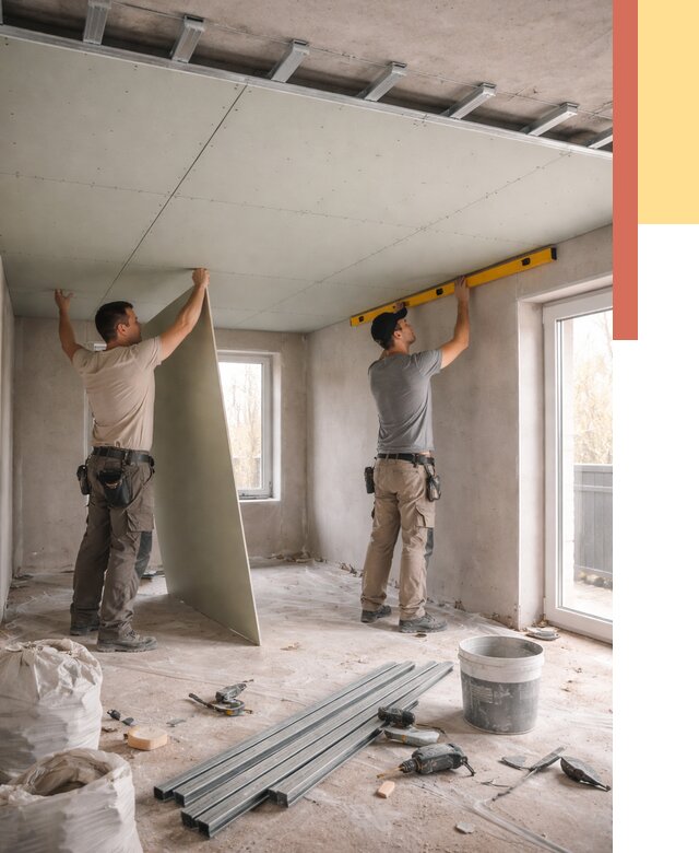 Одноуровневый потолок из гипсокартона в Кондопоге от 761 руб. — монтаж под ключ | ОТДЕЛОЧНИК-Кнп