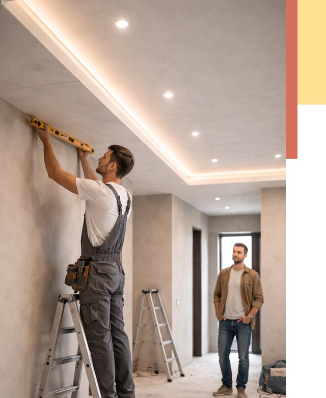 Потолок из гипсокартона с подсветкой в Кондопоге от 761 руб./м2 под ключ | ОТДЕЛОЧНИК-Кнп